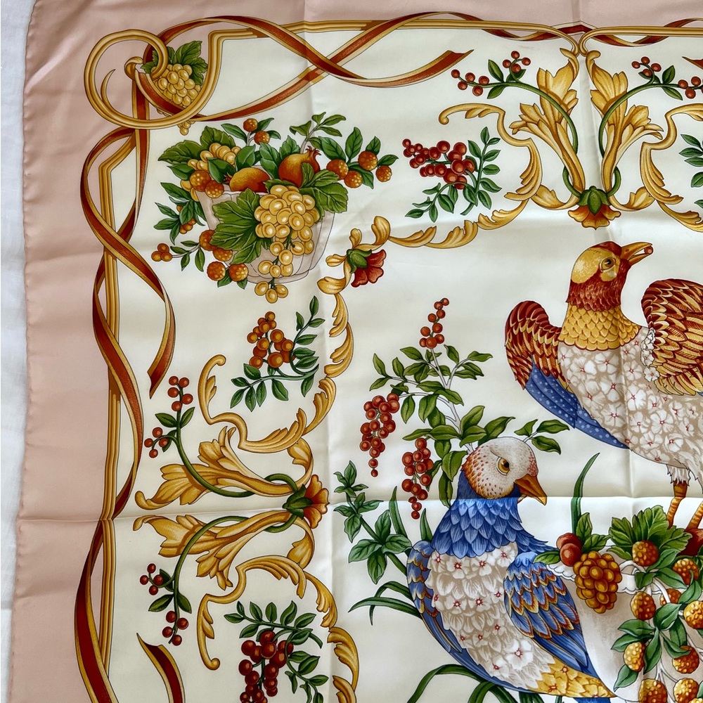 Salvatore Ferragamo Silk Scarf in Cream, Gold, Blue, Green, Brown - Picture 10 of 16